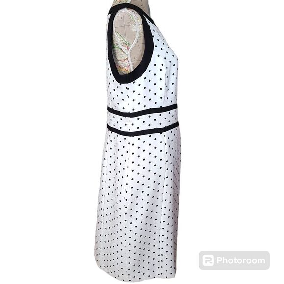 Evan Picone Black Label Size 12 Classy Preppy White Black Polka Dot Sheath Dress - Picture 5 of 12